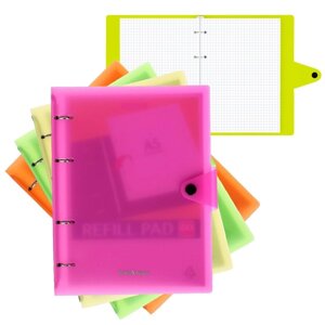 Тетрадь на кольцах А5, 80 листов в клетку ErichKrause "Neon", пластиковая обложка на кнопке, блок офсет, белизна 100%МИКС