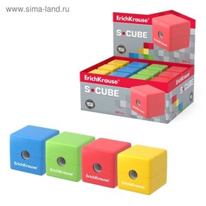Точилка 1 отверстие с контейнером ErichKrause "S-Cube" с контейнером, МИКС 4 вида
