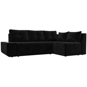 Угловой диван «Амадэус», правый угол, механизм пума, велюр, цвет чёрный