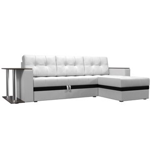 Угловой диван «Атланта М», правый, дельфин, экокожа, цвет белый / вставка чёрная