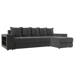 Угловой диван «Дубай», правый угол, механизм еврокнижка, велюр, цвет серый