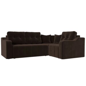 Угловой диван «Кембридж», механизм еврокнижка, микровельвет, цвет коричневый