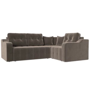 Угловой диван «Кембридж», механизм еврокнижка, велюр, цвет коричневый