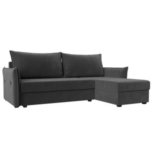 Угловой диван «Лига 004», механизм еврокнижка, правый угол, велюр, цвет серый