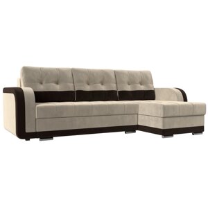 Угловой диван «Марсель», механизм еврокнижка, микровельвет, цвет бежевый / коричневый
