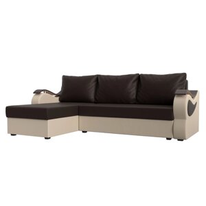 Угловой диван «Меркурий лайт», левый угол, еврокнижка, экокожа, цвет коричневый / бежевый