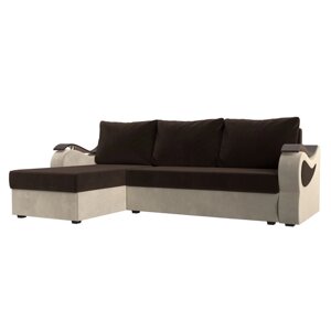 Угловой диван «Меркурий лайт», левый угол, еврокнижка, микровельвет, коричневый / бежевый