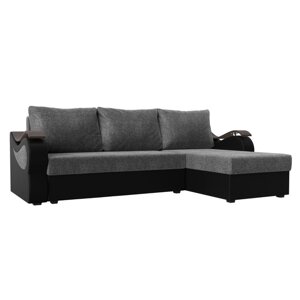 Угловой диван «Меркурий лайт», правый угол, еврокнижка, рогожка / экокожа, серый / чёрный