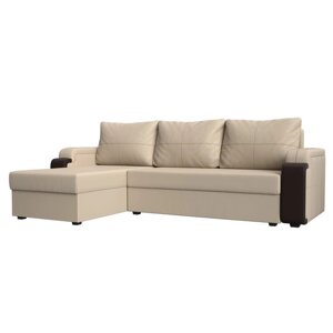 Угловой диван «Николь лайт», левый угол, еврокнижка, экокожа, цвет бежевый / коричневый
