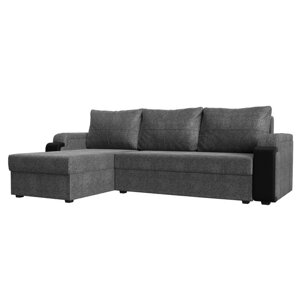Угловой диван «Николь лайт», левый угол, еврокнижка, рогожка / экокожа, серый / чёрный