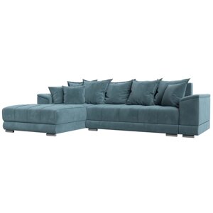 Угловой диван «НордСтар», левый угол, механизм еврокнижка, ППУ, велюр, цвет бирюзовый