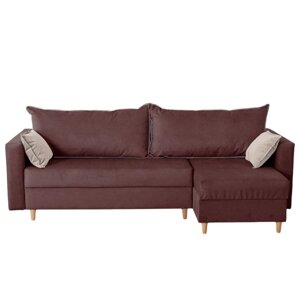 Угловой диван «Венеция», механизм еврокнижка, угол универсальный, велюр, цвет коричневый