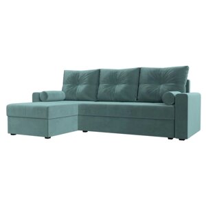 Угловой диван «Верона Лайт», еврокнижка, левый угол, велюр, цвет бирюзовый