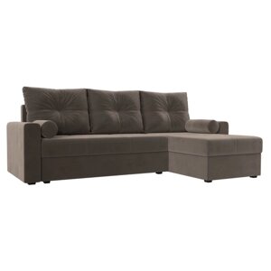 Угловой диван «Верона Лайт», еврокнижка, правый угол, велюр, цвет коричневый