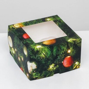 Упаковка на 4 капкейков с окном "Счастливого рождества", 16 х 16 х 10 см