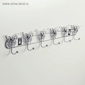Вешалка настенная на 6 крючков Доляна «Бабочки», 34,536,5 см, цвет серебряный