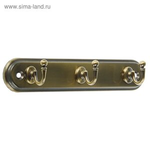 Вешалка ТУНДРА TVT002, металлическая, трёхрожковая, цвет бронза