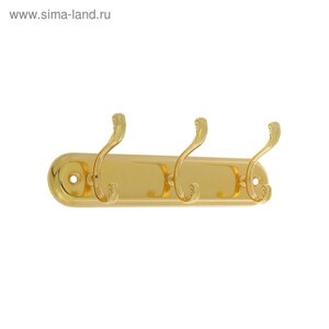 Вешалка ТУНДРА TVT003, металлическая, трёхрожковая, цвет золото