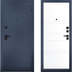 Входная дверь «Ультра Марвин Букле», 9702060 мм, правая, графит синий / эмалит арктик