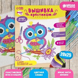 Вышивка крестиком «Сова и бабочка» 25 х 20 см. Набор для творчества