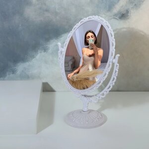 Зеркало настольное, двустороннее, с увеличением, зеркальная поверхность 11 15,5 см, цвет белый