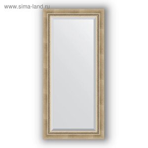 Зеркало с фацетом в багетной раме - состаренное серебро с плетением 70 мм, 53 х 113 см, Evoform