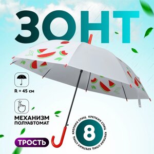 Зонт - трость полуавтоматический «Фрукты», 8 спиц, R = 45 см, рисунок МИКС