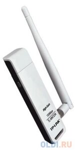 Адаптер TP-Link TL-WN722N 150M High Power Wireless Lite-N USB Adapter, Atheros, 1T1R, 4dBi съемная антенна