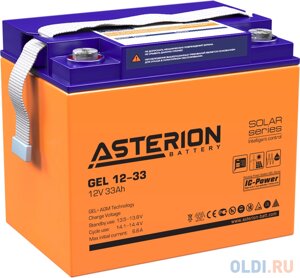 Аккумуляторная батарея Asterion GEL 12-33 NDC 12В/33Ач клемма Болт М6 (195х132х168мм (168мм) 10,6кг Срок сл. 12лет