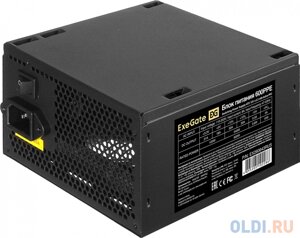 Блок питания 600W exegate 600PPE (ATX, APFC, SC, кпд 80%80 PLUS), 12cm fan, 24pin,4+4) pin, pcie, 5xsata, 3xide, FDD, black, кабель 220V с защитой