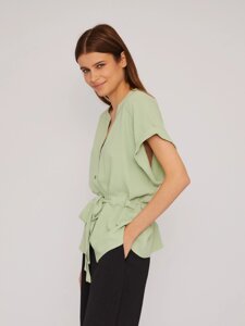 Блузка-рубашка на кулиске с коротким рукавом