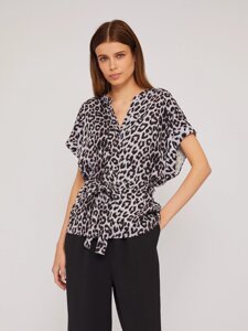 Блузка-рубашка на кулиске с леопардовым принтом