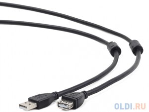 Cablexpert Кабель удлинитель USB2.0 Pro CCF2-USB2-AMAF-6, AM/AF, 1.8м, экран, 2феррит. кольца, черный, пакет