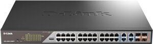 D-Link Smart L2 Surveillance Switch 24х1000Base-T PoE (8 PoE ports 802.3bt 90W), 4xCombo 1000Base-T PoE/SFP, PoE Budget 518W, Long-range PoE up to 250