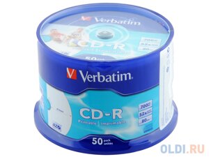 Диски CD-R Verbatim 700Mb 52x CakeBox 50шт Printable 43309/43438