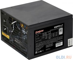 Exegate EX282046RUS-S Блок питания 650W ExeGate 650PPH-LT-S, RTL, 80+ATX, black, APFC, 12cm, 24p,4+4)p, 5*SATA, 3*IDE, с защитой от выдергивания