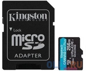 Флеш карта microSDXC 256Gb Kingston, UHS-II Class U3 V30 A2, чтение: 170Мб/с, запись: 90Мб/с, с адаптером SDCG3/256GB