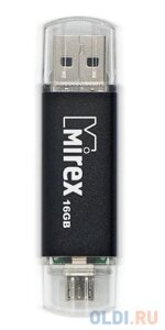 Флеш накопитель 16GB Mirex Smart, OTG, USB 2.0/MicroUSB, Черный