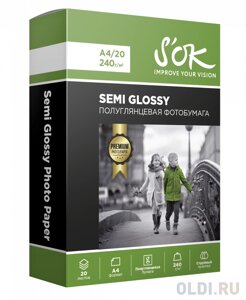 Фотобумага Premium SOK полуглянцевая, формат А4, плотность 240г/м2, 20 листов