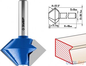 Фреза кромочная конусная, D= 38,1мм, рабочая длина-17,1мм, угол наклона-22,5 градусов, хв. 8 мм, ЗУБР Профессионал