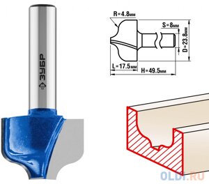 Фреза пазовая фасонная №2, D= 23,8мм, рабочая длина-17,5мм, радиус-4,8мм, хв. 8 мм, ЗУБР Профессионал