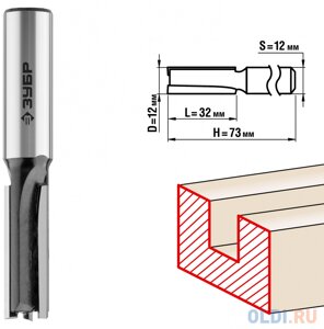 Фреза пазовая прямая, D=12 мм, рабочая длина-32 мм, хв. 12 мм, ЗУБР Профессионал