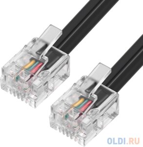 GCR Телефонный шнур удлинитель для аппарата 0.5m 6P4C (джек 6p4c - jack 6p4c) черный, GCR-53352