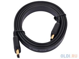 Кабель HDMI Gembird/Cablexpert, 1м, v1.4, 19M/19M, плоский кабель, черный, позол. разъ CC-HDMI4F-1M