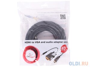 Кабель HDMI-VGA Cablexpert, 19M/15M + 3.5Jack, 3м, черный, позол. разъемы, пакет