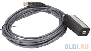 Кабель удлинитель активный (с усилителем) USB 2.0 AM/AF 5m, ATEN UE250-AT, 4 pin, опрессованный, серый