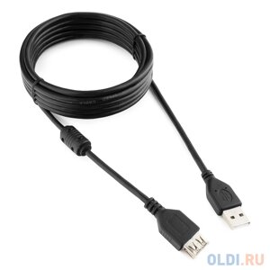 Кабель удлинитель USB 2.0 Pro Gembird CCF-USB2-AMAF-10, AM/AF 3м, экран , феррит. кольцо, черный, пакет