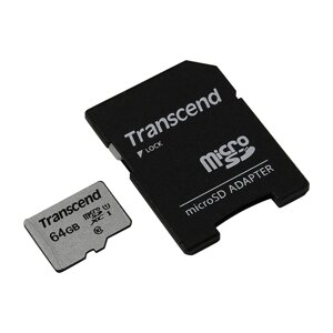 Карта памяти transcend microsdxc 300S 64 гб UHS-I class 1 (U1), class 10 TS64GUSD300S-A