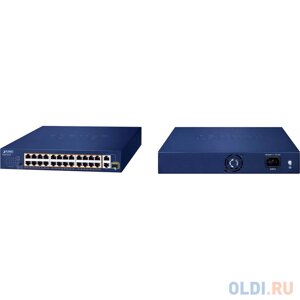 Коммутатор/ PLANET 24-Port 10/100TX 802.3at PoE + 2-Port 10/100/1000T + 1-Port shared 1000X SFP Unmanaged Gigabit Ethernet Switch (185W PoE Budget, St