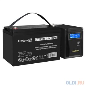 Комплект ИБП EX295986RUS + батарея 100Aч EX282985RUS 1шт (инвертор, синус, для котла) ExeGate SineTower SZ-600. LCD. AVR. 1SH 600VA/360W, чистый сину